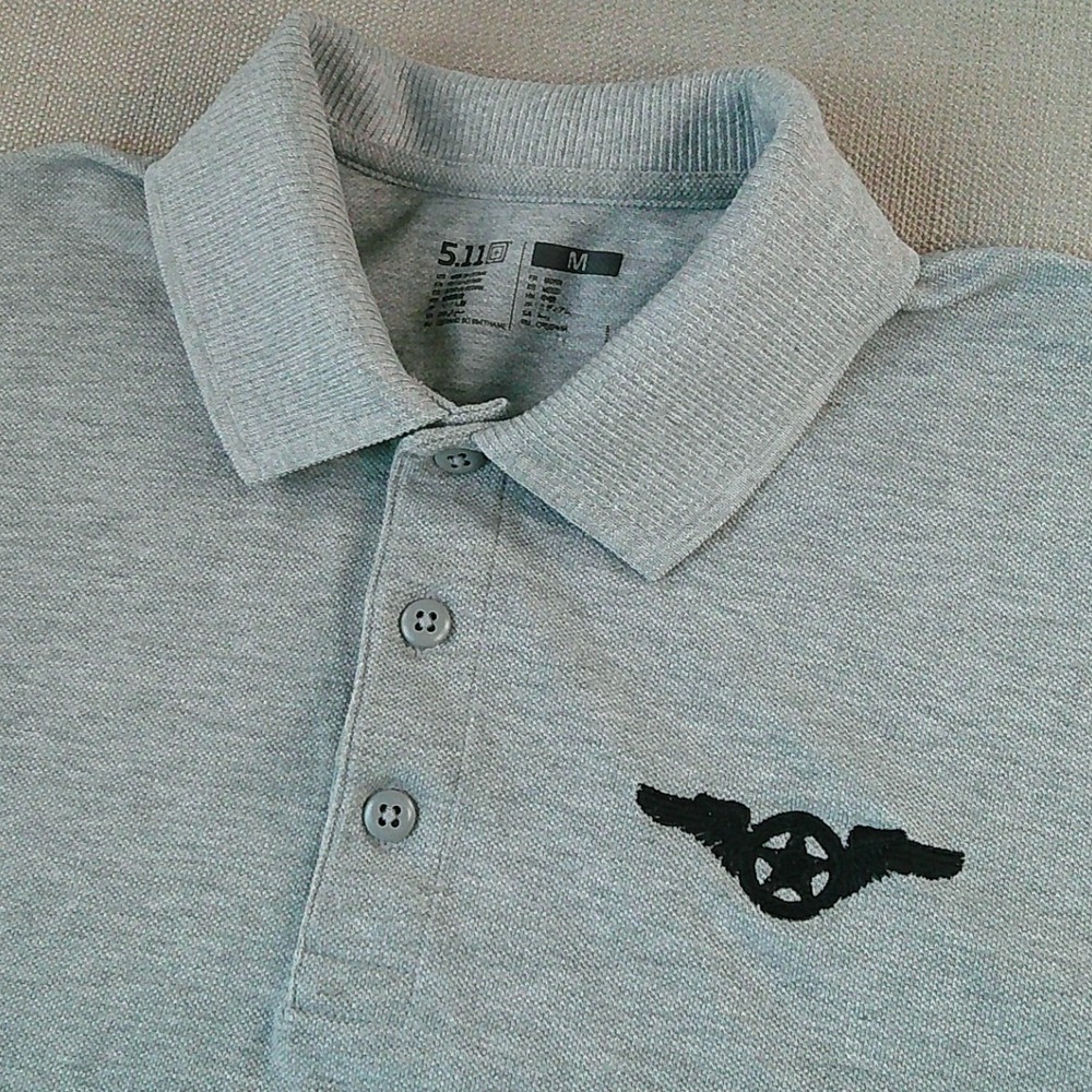 5.11 Tactical Polo Shirt Mens Medium Grey Winged Star Logo Sleeve Pen Pocket